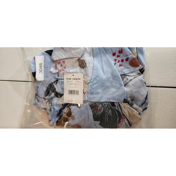 Free People Tunic Top Womens XS Blue Floral Long Sleeve Boho Blouse Chambray C - Picture 11 of 13